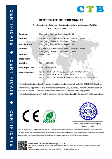 China. Chongqing Ailinyou Technology CO.,Ltd certificaciones